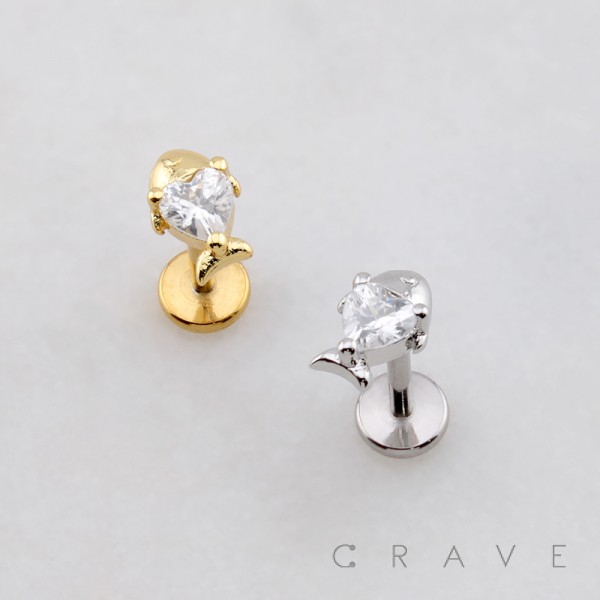 AQUATIC SEA FISH CZ STUD THREADLESS (PUSH IN) 316L SURGICAL STEEL LABRET SET